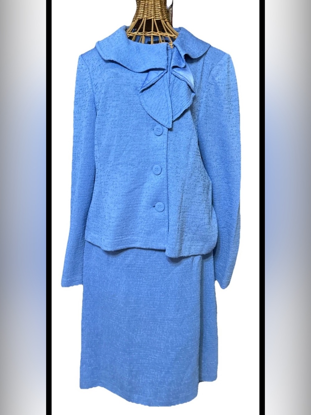 St. John Riviera Blue Textured Knit Jacket & Skirt Set Size 8 NWT $1,690 Retail